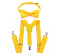 JZK Yellow kids bow tie and braces set for boys under 135cm, adjustable clip-on Y-shape suspenders with bowtie for little children boys girls for wedding, party, fancy dress