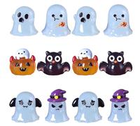 JZLEJC 12PCS Tiny Resin Animals Halloween Mini Resin Figures, Glow in The Dark Ghost Figurine, Small Ghost Decorations for Micro Landscapes, Garden, Dollhouses