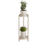 JZLEJC 2 Tier Tall Plant Stand, Space-Saving Corner Plant Stand with Glass Tabletop & Anti-Scratch Mats for Indoor or Outdoor Display (White)