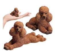 JZLEJC 2PCS Poodle Statue, Realistic Light Brown Resin Dog Figurine, Decorative Lying Posture Poodle for Shelf, Tabletop, and Car Dashboard