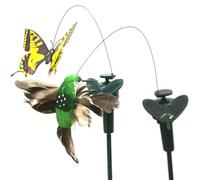JZLEJC 2Pcs Solar Hummingbird Garden Stake with Fluttering Butterfly, Realistic DIY Friendly Decorations for Lawn, Park Outdoor, Random Color