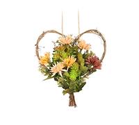 JZLEJC Artificial Flowers Wreath,Autumn Wreath Rattan Chrysanthemum Flowers Artificial Hanging Heart Floral Garland for Door Wall Decoration