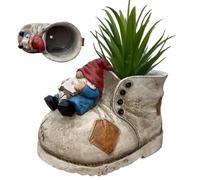 JZLEJC Cowboy Boot Vase with Gnome, Waterproof Resin Flower Planter for Succulent, Indoor Plants, Garden, Yard Decor