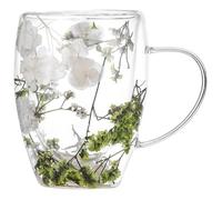 JZLEJC Double Walled Glass Coffee Mug,Double Wall Mug 350ml Floral Double Walled Glass Coffee Mug with Handle Multi-Purpose Heat Insulated Mug for Milk, Juice, Water, Beverage & More