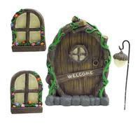 JZLEJC Fairy Door for Tree Trunk, Glow in The Dark Resin Window and Fairy Garden Kit with Lantern for Garden Lawn Yard Wall Indoor Outdoor
