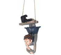 JZLEJC Fairy Figurines Creative Resin Elf Statue Hanging Upside Down on Swing for Fairy Garden Outdoor Decor