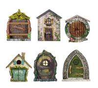 JZLEJC Fairy House Kit,6PCS/Set Fairy Door 3D Sculpture Miniature Fairy House Kit Wooden Fairy Doors for Trees Outdoor Funny DIY Fairy House Accessories Lawn Home Wall Ornament