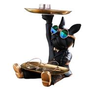 JZLEJC French Bulldog Ornaments Resin French Bulldog Decor Tray Bulldog Key Storage Tray Cool Dog Sculpture for Decorative Home Accessories Black