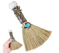 JZLEJC Halloween Witch Broom Crystal Wiccan Altar Broomstick with Heart-Shape Crystal Healing Cleansing Fengshui Decor