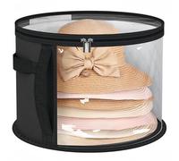 JZLEJC Oversized Clear Hat Storage Box with Zipper, Caps Organizer with Portable Handle for Women Men Travel, Black