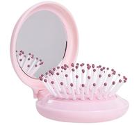 JZLEJC Travel Hair Brush Mini 2.64 Inch Portable, Pocket, Round Pop-Up, Wet & Dry, All Hair Types, Women & Girls, Pink, Light Red
