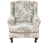 JZLEJC Wingback Chair Slipcover, Stretch Leaf Printed Washable Armchair Cover with Elastic Bottom for Living Room Bedroom Hotel