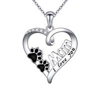 JZMSJF 925 Sterling Silver I Love You Mom Love Heart Necklace Dog Mom Animal Paw Print Pendant for Mother Women Girls