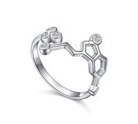 JZMSJF 925 Sterling Silver Molecule Serotonin Ring Open Finger Jewelry Chemistry Friendship Science Lover Adjustable Stacking for Women Girls Size 8