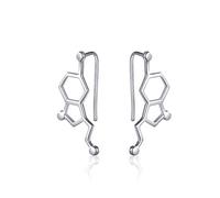 JZMSJF 925 Sterling Silver Serotonin Earring Studs Cuffs Climber Chemistry Jewelry Gift for Women Science Lovers, Sterling Silver, Cubic Zirconia