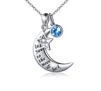 JZMSJF S925 Sterling Silver Crescent Moon Necklace I Love You to the Moon and Back Star Pendant Gift for Women Girlfriend Daughter, Sterling Silver