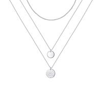 JZMSJF S925 Sterling Silver Layered Necklaces Multi 3 Layer Circle Bar Boho Long Triple Choker Pendant Necklace Jewerly Gift for Women, Sterling Silver, Cubic Zirconia