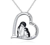 JZMSJF S925 Sterling Silver Mother Daughter Necklace Forever Love Giraffe Panda Dolphin Animal Pendant Jewellery for Women Adults, Sterling Silver, Cubic Zirconia