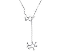 JZMSJF S925 Sterling Silver Serotonin Molecule Necklace Dopamine Science Pendant Necklace for Women Jewelry Gift, Sterling Silver, No Gemstone