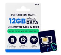 JZN Market 90 Day USA Prepaid SIM Card with 12GB High Speed 4G LTE/5G Data with Hotspot, International Talk & Text to 100+ Countries, Quick Activation, Triple-Cut US Mobile SIM Card for Cell Phones
