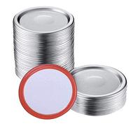 Jzoowar 100 Pcs Wide Mouth 86 MM Jar Canning Lids, Reusable Leak Proof Split-Type Silver Lids with Silicone Seals Rings