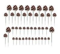 Jzoowar 42 Pieces DIY Pine Cone Flower Pick Green Pole Dried Flower Ornaments Pinecone with Wired Pick Family Gathering Decor