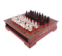 Jzoowar Wood Chess Chinese Retro Terracotta Chess Wood Do Old Carving Resin Chessman Christmas Birthday Premium Gift