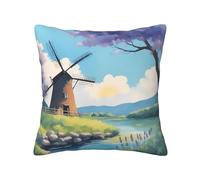 JZQZH 12 in X 12 in Pillowcase Double-Sided Beautiful River Windmill Print Throw Pillow Cover Soft Skin-Friendly Fabric for Sofa Bedroom