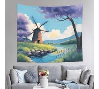JZQZH beautiful river windmill 60 x 51 Inch Horizontal Tapestry with Beautiful Print Suitable for Various Interior Decoration