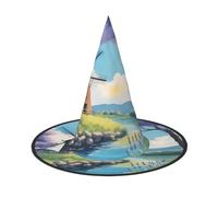 JZQZH beautiful river windmill Halloween Witch Hat Comfortable and Durable Fashionable and Personalized Party Accessories, Black, 3 PCS