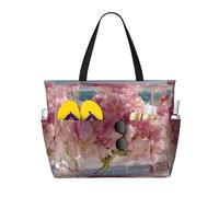 JZQZH Beneath the Cherry Blossoms Large Capacity Beach Travel Tote Bag with Zipper for Summer Outdoor Use Stylish Durable