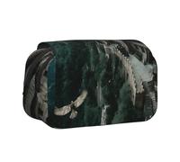 JZQZH Building On The Cliff Double Layer Clamshell Pen Case â€“ Exquisite Durable Storage for Stationery and Small Items