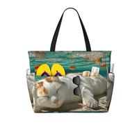 JZQZH Cat Sleeping Underwater Large Capacity Beach Travel Tote Bag with Zipper for Summer Outdoor Use Stylish Durable