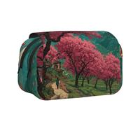 JZQZH Cherry Blossom Dreams Double Layer Clamshell Pen Case â€“ Exquisite Durable Storage for Stationery and Small Items