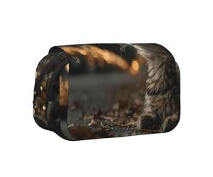 JZQZH Curious kitten Double Layer Clamshell Pen Case â€“ Exquisite Durable Storage for Stationery and Small Items