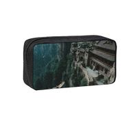 JZQZH Exquisite Building On The Cliff Pattern Pen Case Large Capacity Wear-Resistant Durable for Student Use