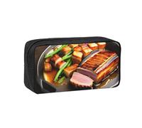 JZQZH Exquisite Delicious grilled meat Pattern Pen Case Large Capacity Wear-Resistant Durable for Student Use