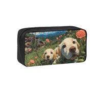 JZQZH Exquisite Puppies Playing On The Lawn Pattern Pen Case Large Capacity Wear-Resistant Durable for Student Use