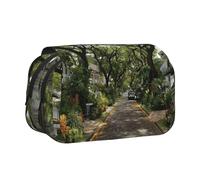JZQZH Fallen Leaf Path Double Layer Clamshell Pen Case â€“ Exquisite Durable Storage for Stationery and Small Items