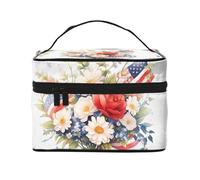 JZQZH Flags and Flowers Portable Cosmetic Bag Personalized Storage Organizer for Travel Camping Hotels and Long Distance Trips
