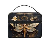 JZQZH Gold Exquisite Dragonfly Portable Cosmetic Bag Personalized Storage Organizer for Travel Camping Hotels and Long Distance Trips