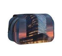 JZQZH High-rise Building At Dusk Double Layer Clamshell Pen Case â€“ Exquisite Durable Storage for Stationery and Small Items