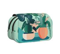 JZQZH Indoor cartoon potted green plants Double Layer Clamshell Pen Case â€“ Exquisite Durable Storage for Stationery and Small Items