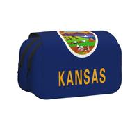 JZQZH Kansas State Flag Double Layer Clamshell Pen Case â€“ Exquisite Durable Storage for Stationery and Small Items