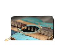 JZQZH Leather Wallet Light Waterproof Unique Blue Guitar Print for Daily Commuting and Traveling