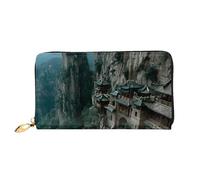 JZQZH Leather Wallet Light Waterproof Unique Building On The Cliff Print for Daily Commuting and Traveling