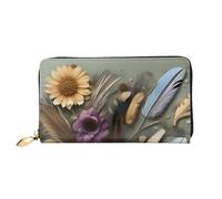 JZQZH Leather Wallet Light Waterproof Unique Feather flower Print for Daily Commuting and Traveling