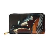 JZQZH Leather Wallet Light Waterproof Unique Quiet Guitar Print for Daily Commuting and Traveling