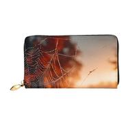 JZQZH Leather Wallet Light Waterproof Unique Spider Web at Dusk Print for Daily Commuting and Traveling