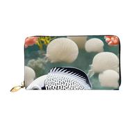 JZQZH Leather Wallet Light Waterproof Unique White Tropical Fish Print for Daily Commuting and Traveling